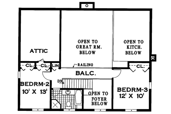 Floor Plan - Upper Floor for Colonial House Plan #3-245 - 3 bed, 2 bath