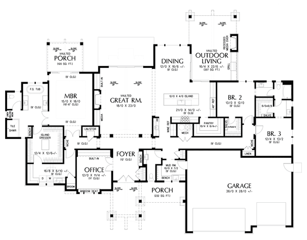 Craftsman Floor Plan - Main Floor Plan #48-1159