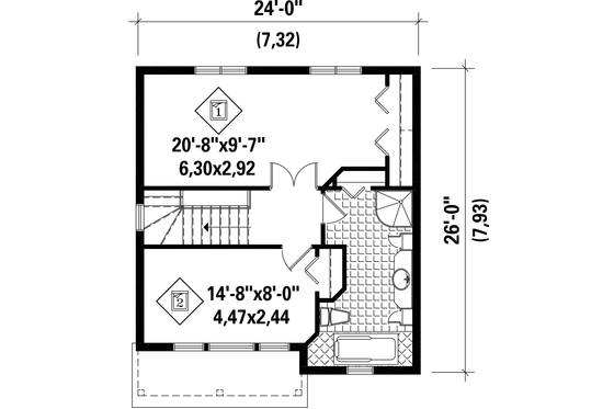Floor Plan - Upper Floor for Contemporary House Plan #25-4729 - 2 bed, 1 bath