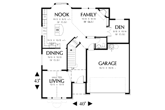 Floor Plan - Main Floor for Traditional House Plan #48-137 - 4 bed, 2.5 bath