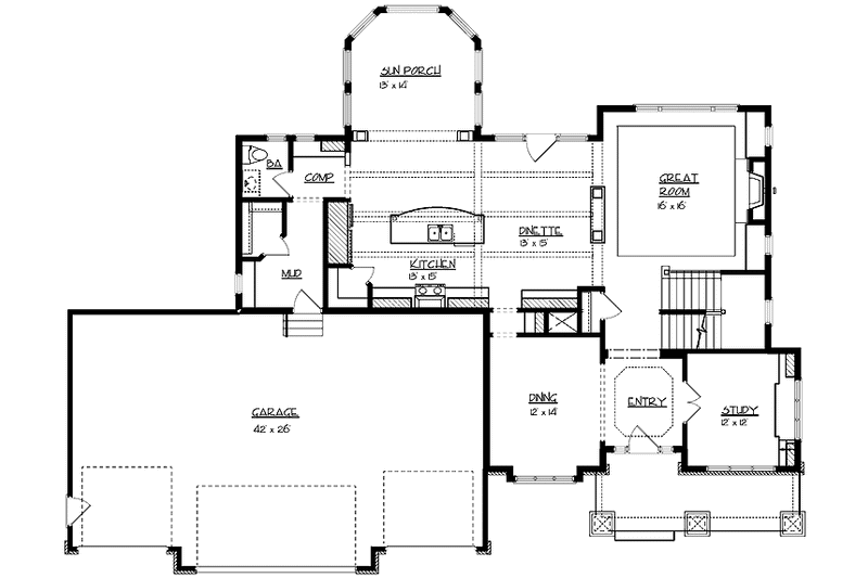 Home Plan - Floor Plan - Main Floor for Craftsman House Plan #320-992 - 4 bed, 3.5 bath