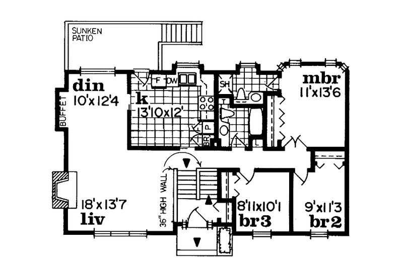 House Blueprint - Floor Plan - Upper Floor for Colonial House Plan #47-716 - 3 bed, 2 bath