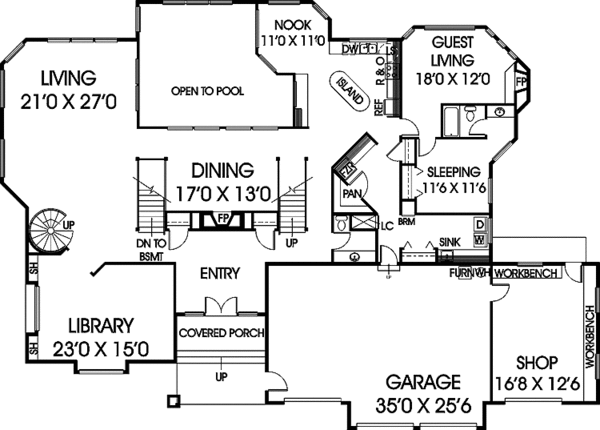 House Plan Design - Mediterranean Floor Plan - Main Floor Plan #60-934