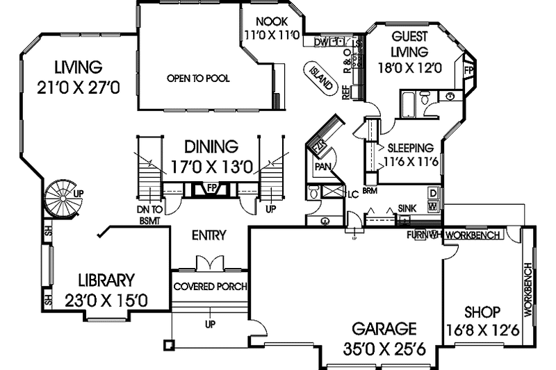 Architectural House Design - Floor Plan - Main Floor for Mediterranean House Plan #60-934 - 4 bed, 4 bath