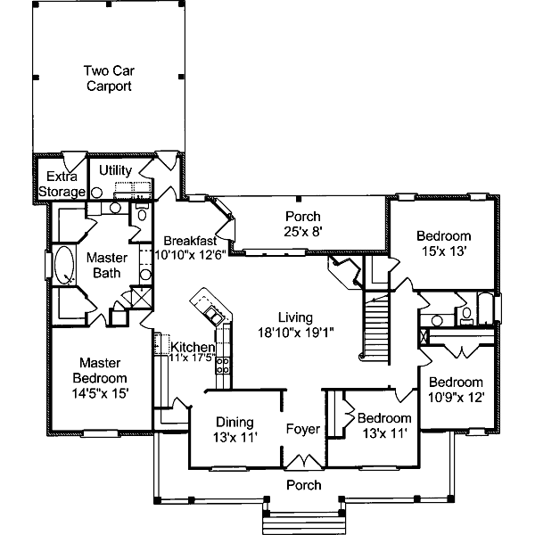 House Design - Southern Floor Plan - Main Floor Plan #37-194
