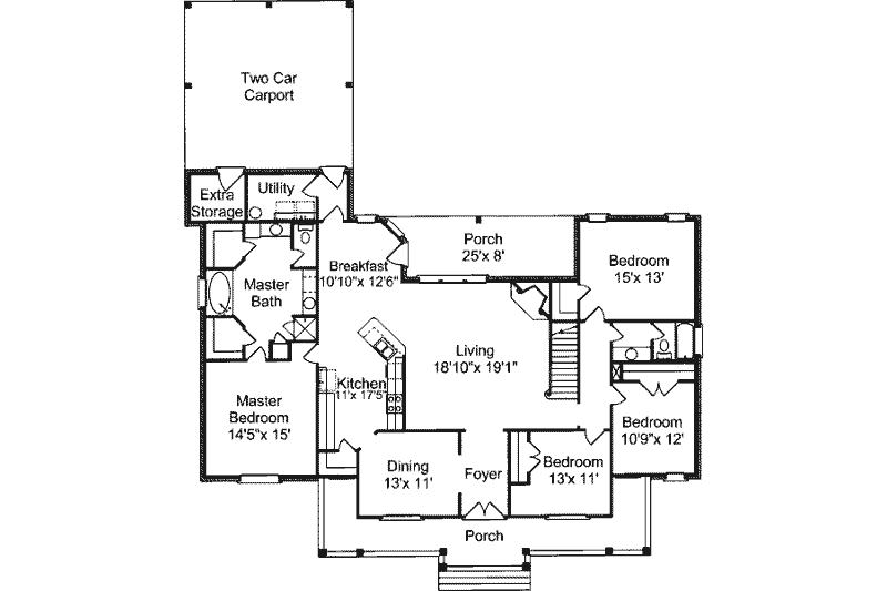 House Plan Design - Floor Plan - Main Floor for Southern House Plan #37-194 - 3 bed, 2 bath