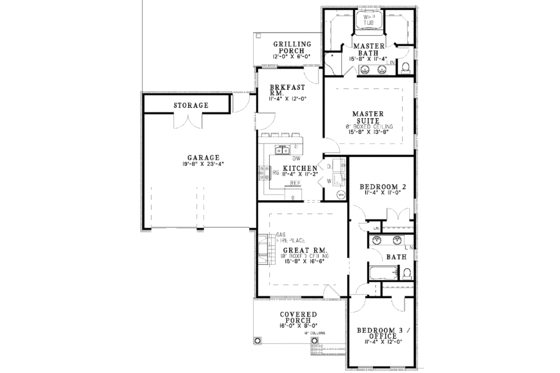 Floor Plan - Main Floor for Country House Plan #17-3064 - 3 bed, 2 bath