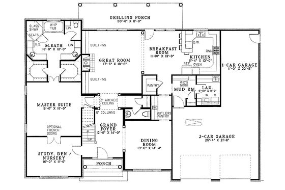 Floor Plan - Main Floor for Colonial House Plan #17-3105 - 4 bed, 2.5 bath