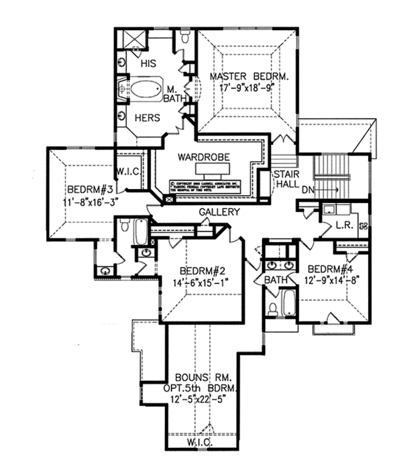 House Blueprint - European Floor Plan - Upper Floor Plan #54-349