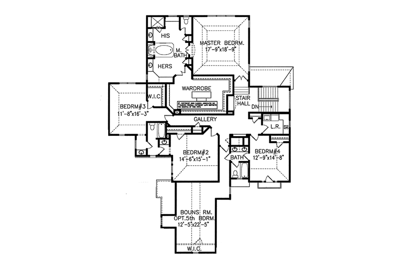 Home Plan - Floor Plan - Upper Floor for European House Plan #54-349 - 4 bed, 3.5 bath