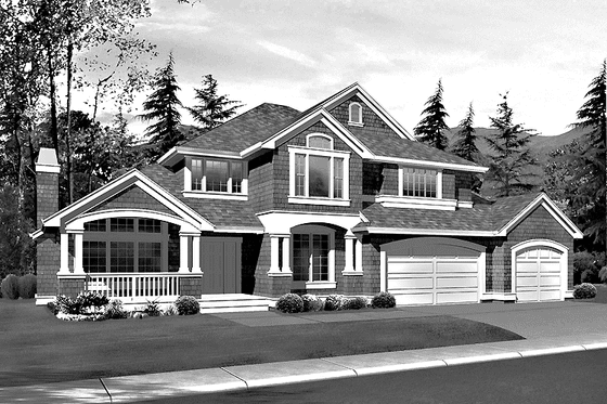 Exterior - Front Elevation 3 for Craftsman House Plan #132-407 - 4 bed, 3.5 bath