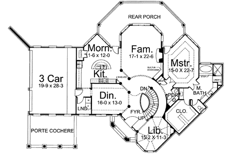House Plan Design - Floor Plan - Main Floor for European House Plan #119-152 - 4 bed, 2.5 bath