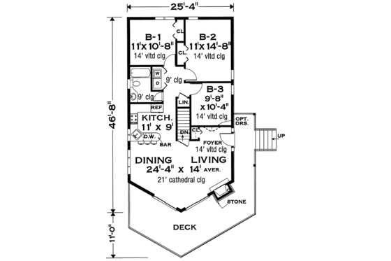 Floor Plan - Main Floor for Bungalow House Plan #3-283 - 3 bed, 1 bath
