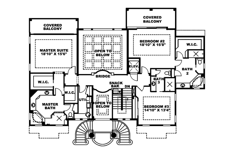 Home Plan - Floor Plan - Upper Floor for Mediterranean House Plan #1017-47 - 3 bed, 5 bath
