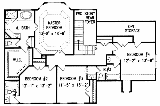Floor Plan - Upper Floor for Colonial House Plan #54-171 - 4 bed, 3.5 bath