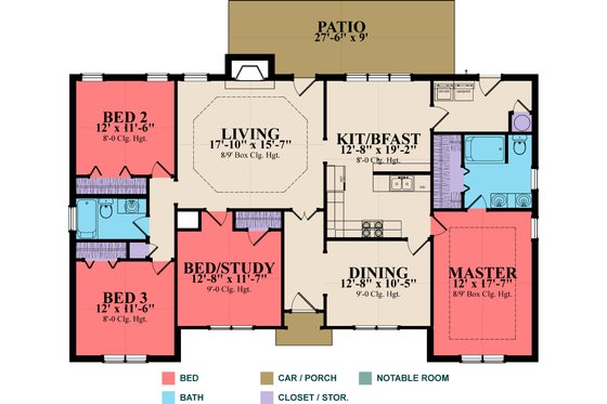 Floor Plan - Main Floor for Traditional House Plan #63-282 - 4 bed, 2 bath