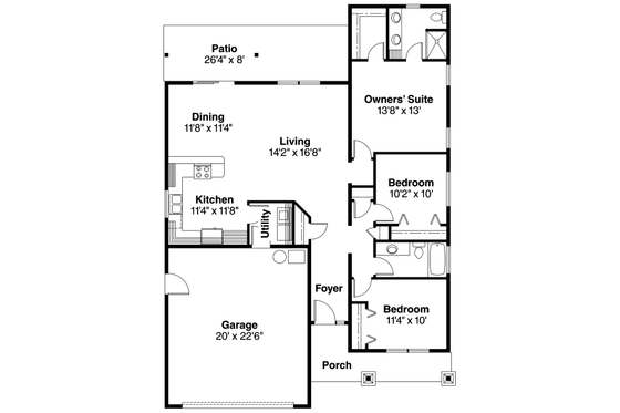 Floor Plan - Main Floor for Craftsman House Plan #124-690 - 3 bed, 2 bath