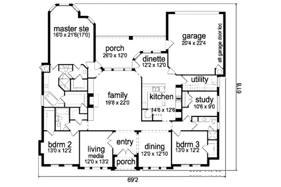 Floor Plan - Main Floor for Traditional House Plan #84-275 - 3 bed, 3 bath