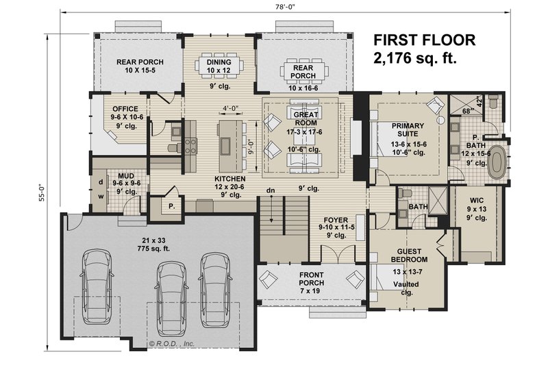 Home Plan - Floor Plan - Main Floor for Farmhouse House Plan #51-1234 - 2 bed, 2.5 bath