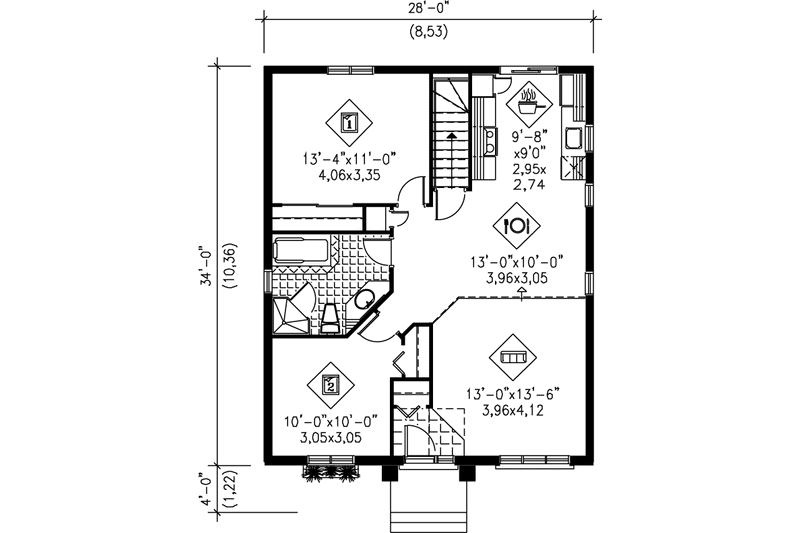 Dream House Plan - Floor Plan - Main Floor for Traditional House Plan #25-167 - 2 bed, 1 bath