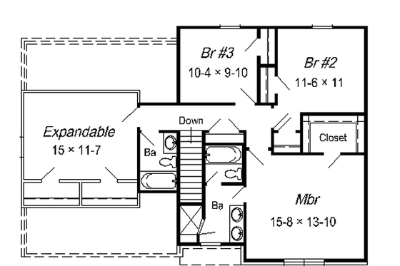 Floor Plan - Upper Floor for Colonial House Plan #329-211 - 3 bed, 2.5 bath