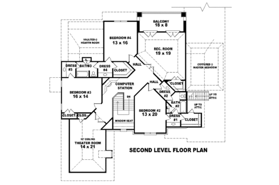 Floor Plan - Upper Floor for European House Plan #81-1333 - 4 bed, 4 bath