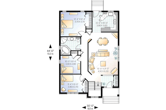 Floor Plan - Main Floor for European House Plan #23-352 - 3 bed, 1 bath