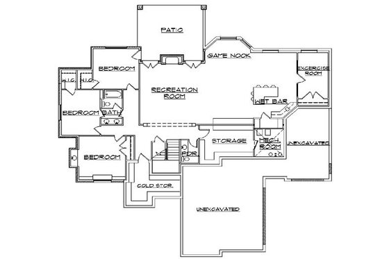 Floor Plan - Lower Floor for European House Plan #5-455 - 6 bed, 4 bath