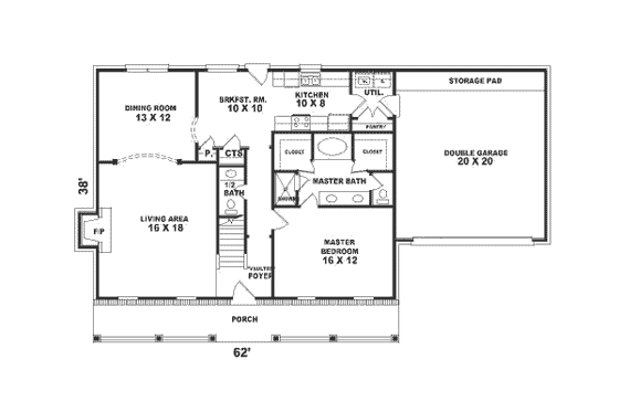 Floor Plan - Main Floor for Country House Plan #81-168 - 3 bed, 2.5 bath