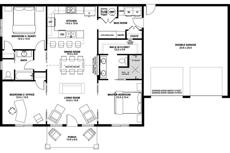 Architectural House Design - Floor Plan - Main Floor for Farmhouse House Plan #126-256 - 3 bed, 2 bath
