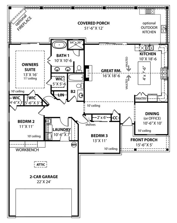 Farmhouse Floor Plan - Main Floor Plan #119-440