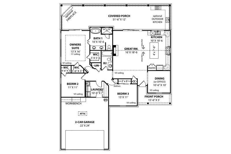 House Plan Design - Floor Plan - Main Floor for Farmhouse House Plan #119-440 - 3 bed, 2 bath