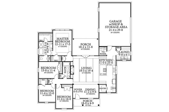 Floor Plan - Main Floor for Country House Plan #406-9658 - 4 bed, 2.5 bath