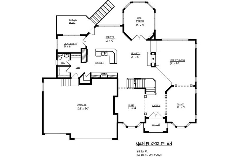 Architectural House Design - Floor Plan - Main Floor for European House Plan #320-488 - 4 bed, 2.5 bath