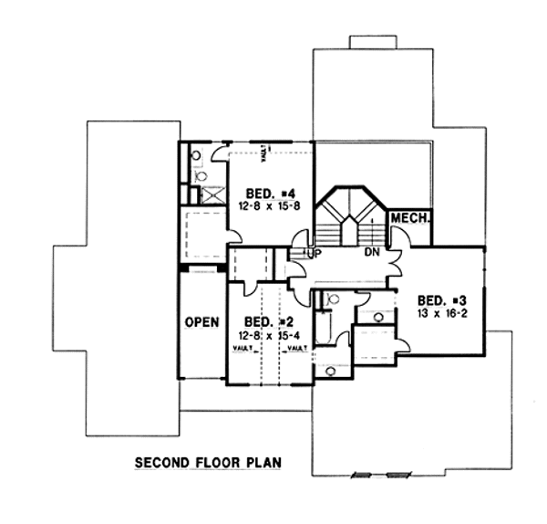 Floor Plan - Upper Floor for Traditional House Plan #67-149 - 4 bed, 4 bath