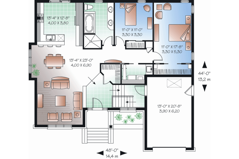 Home Plan - Floor Plan - Main Floor for European House Plan #23-2229 - 2 bed, 1 bath