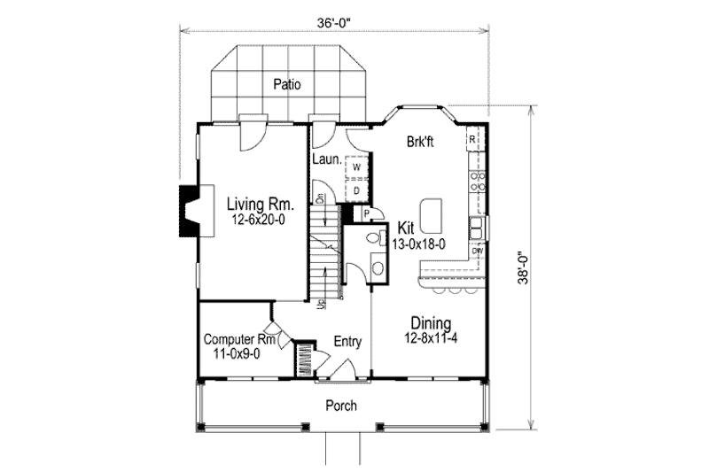 House Blueprint - Floor Plan - Main Floor for Country House Plan #57-327 - 3 bed, 2.5 bath