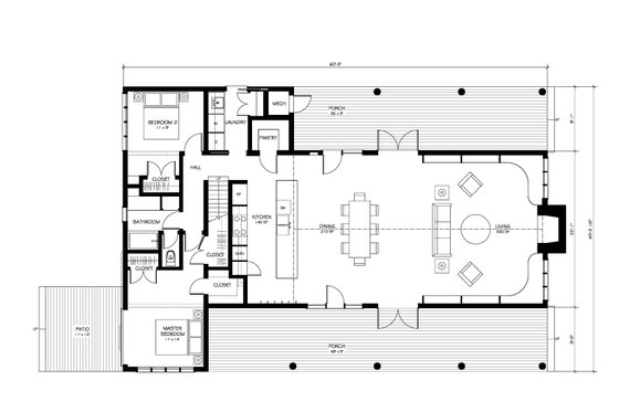 Floor Plan - Main Floor for Farmhouse House Plan #889-2 - 2 bed, 1 bath