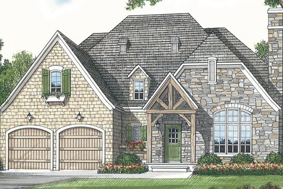 Exterior - Front Elevation for European House Plan #453-70 - 3 bed, 2 bath
