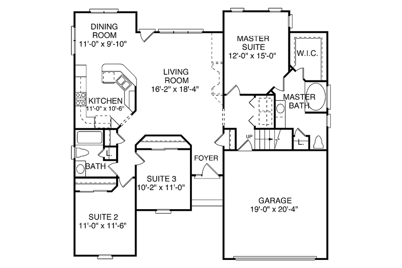 Dream House Plan - Floor Plan - Main Floor for Ranch House Plan #453-279 - 3 bed, 2 bath