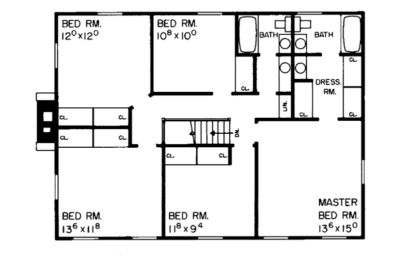 Architectural House Design - Floor Plan - Upper Floor for Colonial House Plan #72-616 - 5 bed, 2.5 bath