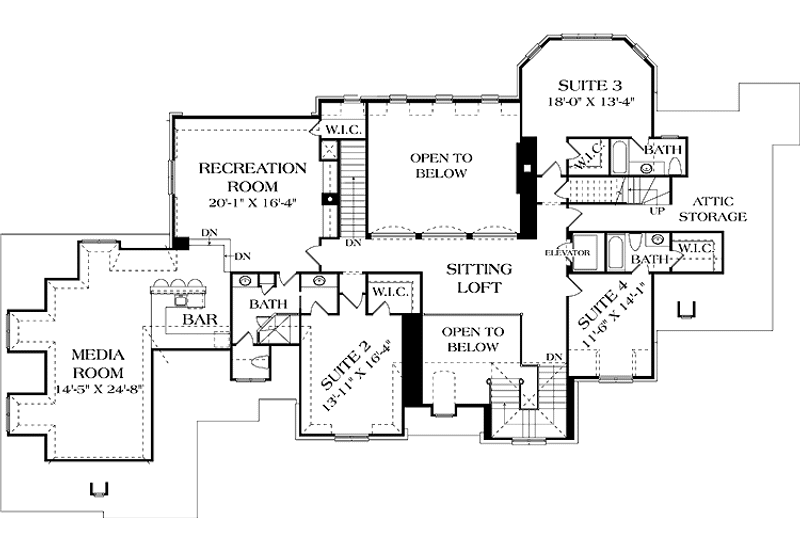 Home Plan - Floor Plan - Upper Floor for European House Plan #453-597 - 4 bed, 4 bath