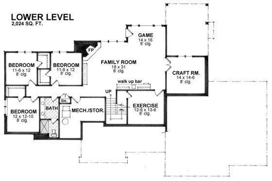 Floor Plan - Lower Floor for Craftsman House Plan #51-575 - 4 bed, 2.5 bath