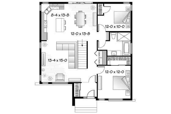 Floor Plan - Main Floor for Contemporary House Plan #23-2572 - 2 bed, 1 bath