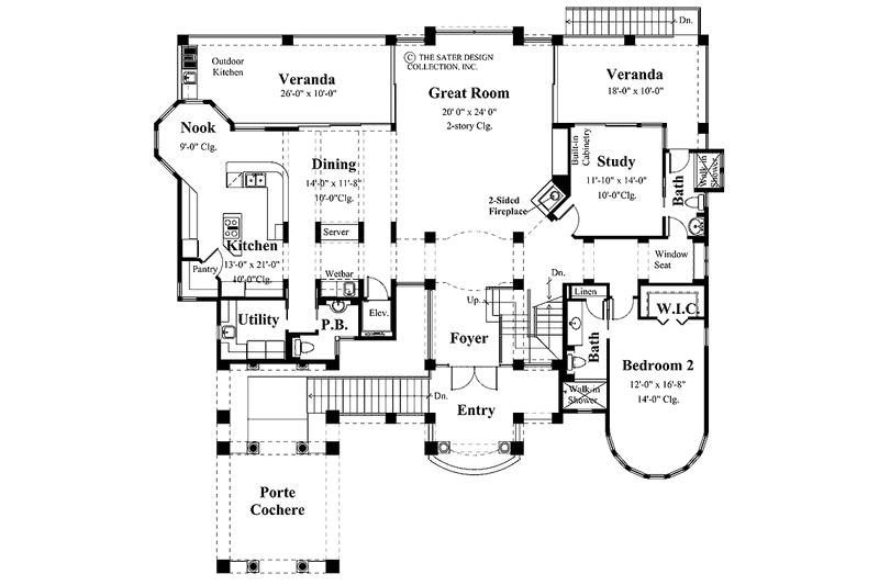 Home Plan - Floor Plan - Main Floor for Mediterranean House Plan #930-134 - 3 bed, 4.5 bath