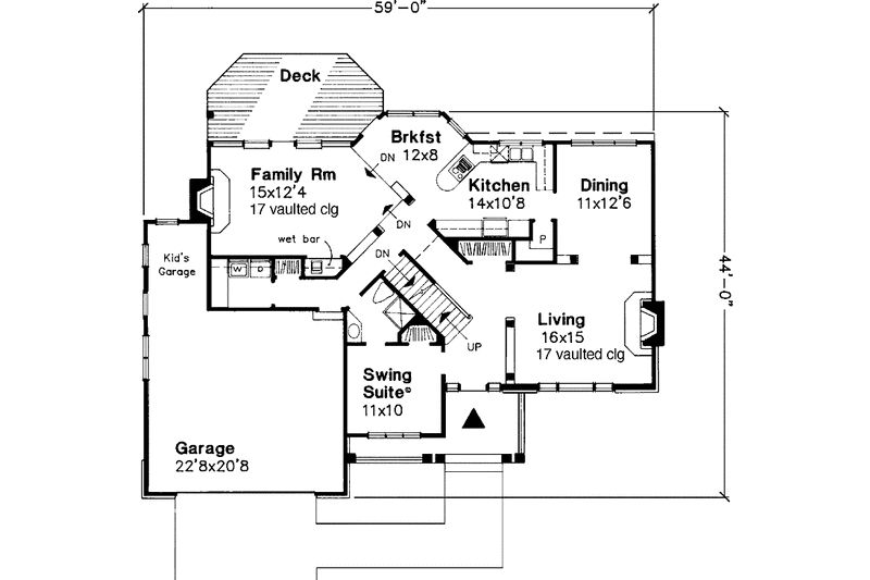 Home Plan - Floor Plan - Main Floor for Traditional House Plan #320-634 - 4 bed, 3 bath