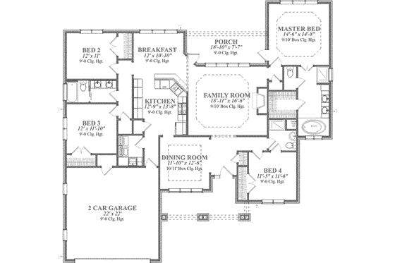 Floor Plan - Main Floor for Southern House Plan #63-117 - 4 bed, 3 bath