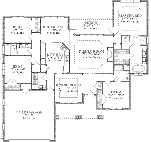 Floor Plan - Main Floor for Southern House Plan #63-117 - 4 bed, 3 bath