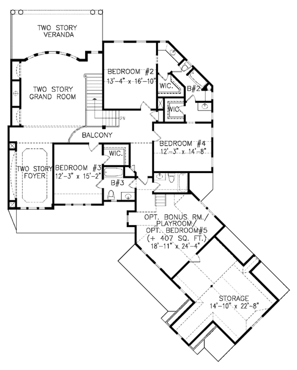 House Design - European Floor Plan - Upper Floor Plan #54-281