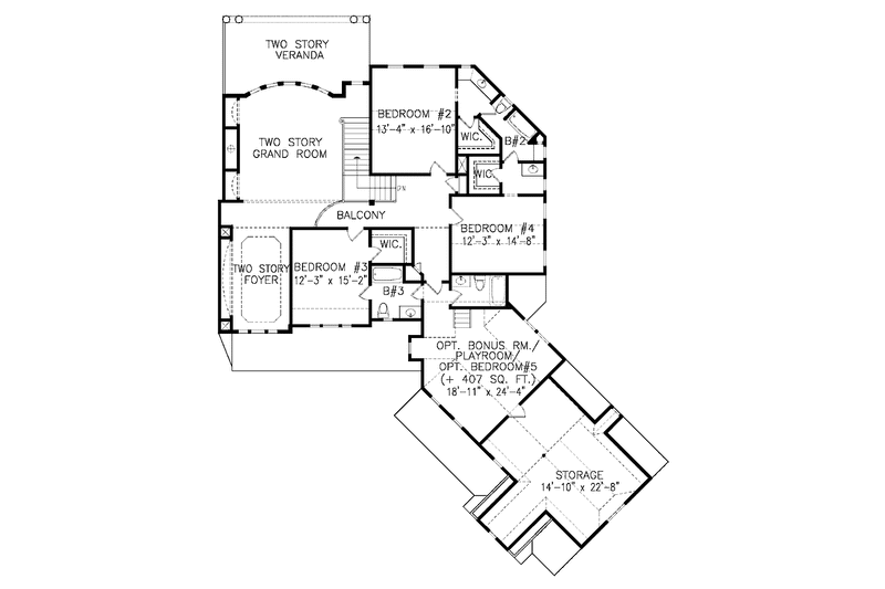 House Blueprint - Floor Plan - Upper Floor for European House Plan #54-281 - 4 bed, 3.5 bath